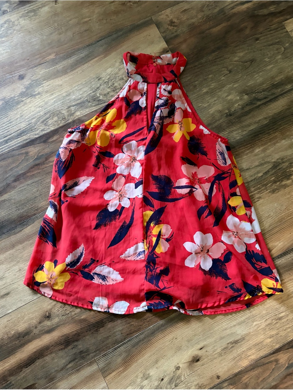 Japna Red Floral Halter Blouse with Yellow Accents